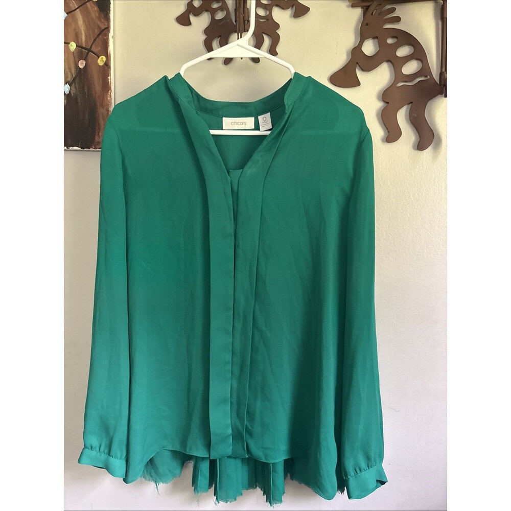 Chico's Chic Pleat Tenna Gallant Green Blouse Top Sz 0
